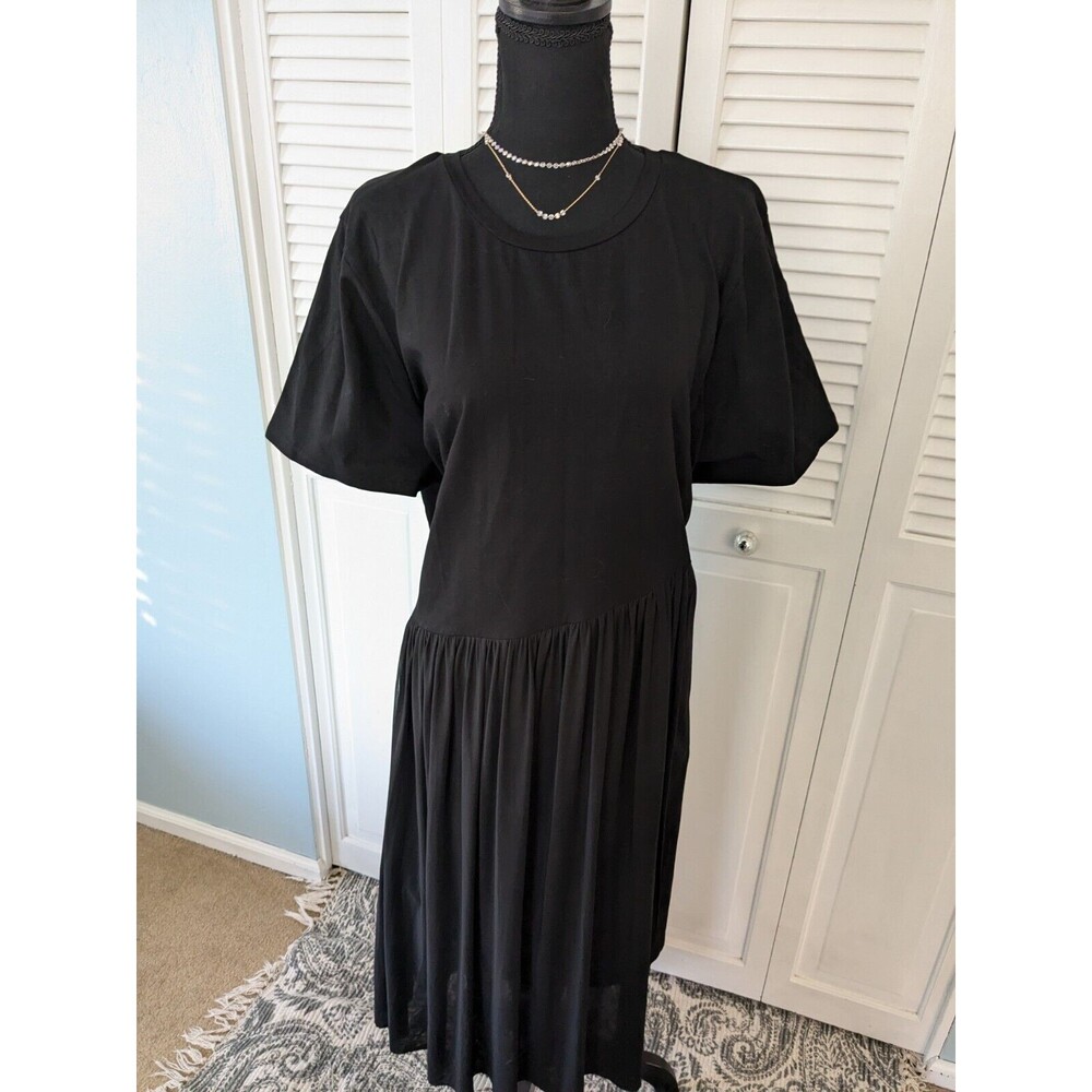 River Island Dress Womens Plus Sz 20 Black Babydoll Peasant Midi Sheer Overskirt
